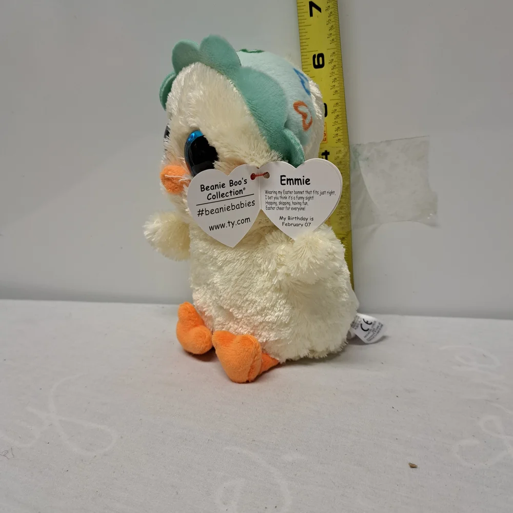 Ty Plush Chick with Teal Flower Hat and Blue Eyes